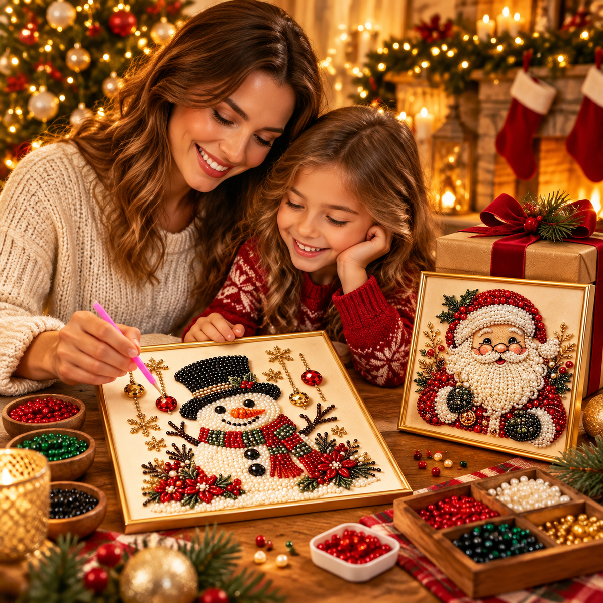 🎄✨ DIY Christmas Sparkle Art Kit 🎅 | 3D Pearl Bead Painting 🎁