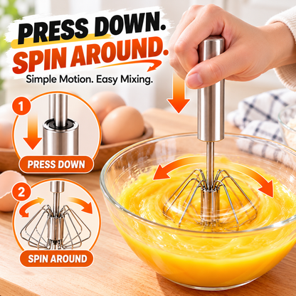 🍳 2-in-1 Push-Down Whisk | 🔄 Easy Mixing, No Batteries Needed