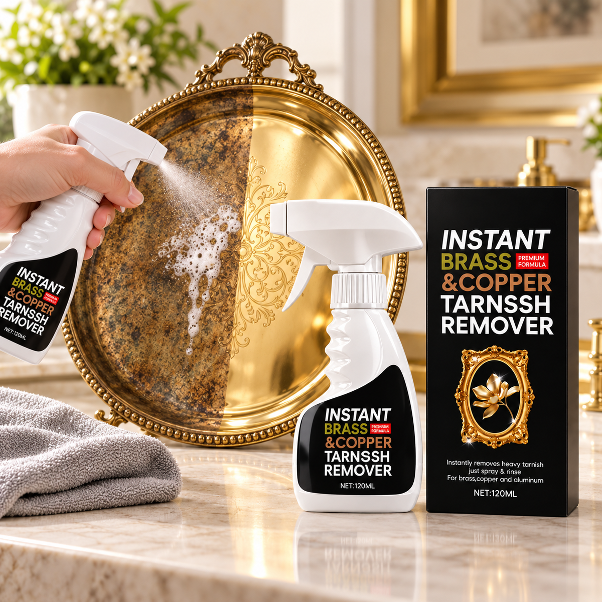 Instant Brass & Copper Tarnish Remover Spray  – Heavy Tarnish & Oxidation Cleaner