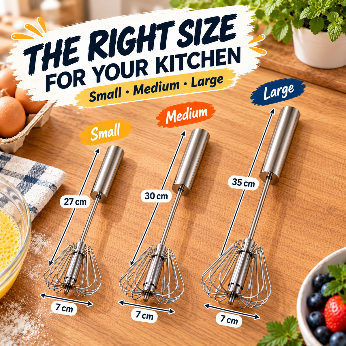 🍳 2-in-1 Push-Down Whisk | 🔄 Easy Mixing, No Batteries Needed