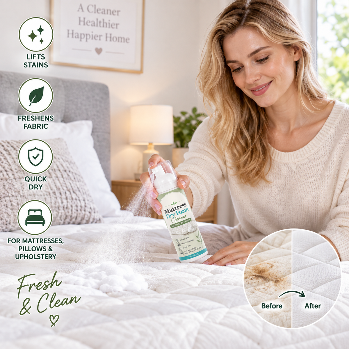 Mattress Dry Foam Cleaner  – No-Rinse Fabric Cleaning Foam